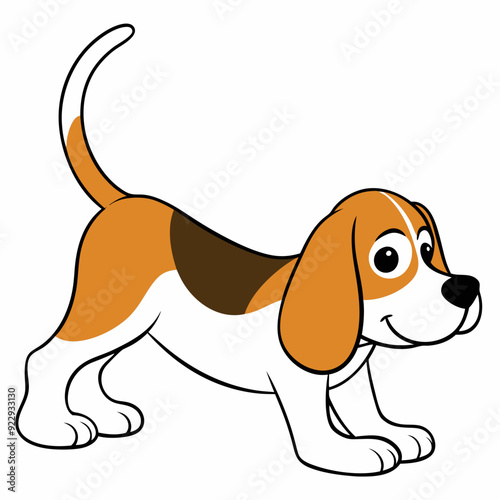 Beagle puppy dog isolated on white, beagle dog vector illustration, animal vector art, dog silhouette,  pet vector icon, burger cartoon line art, eps