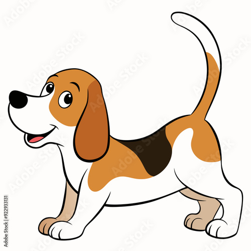 Beagle puppy dog isolated on white, beagle dog vector illustration, animal vector art, dog silhouette,  pet vector icon, burger cartoon line art, eps