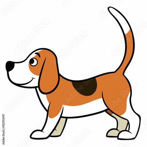 Beagle puppy dog isolated on white, beagle dog vector illustration, animal vector art, dog silhouette,  pet vector icon, burger cartoon line art, eps