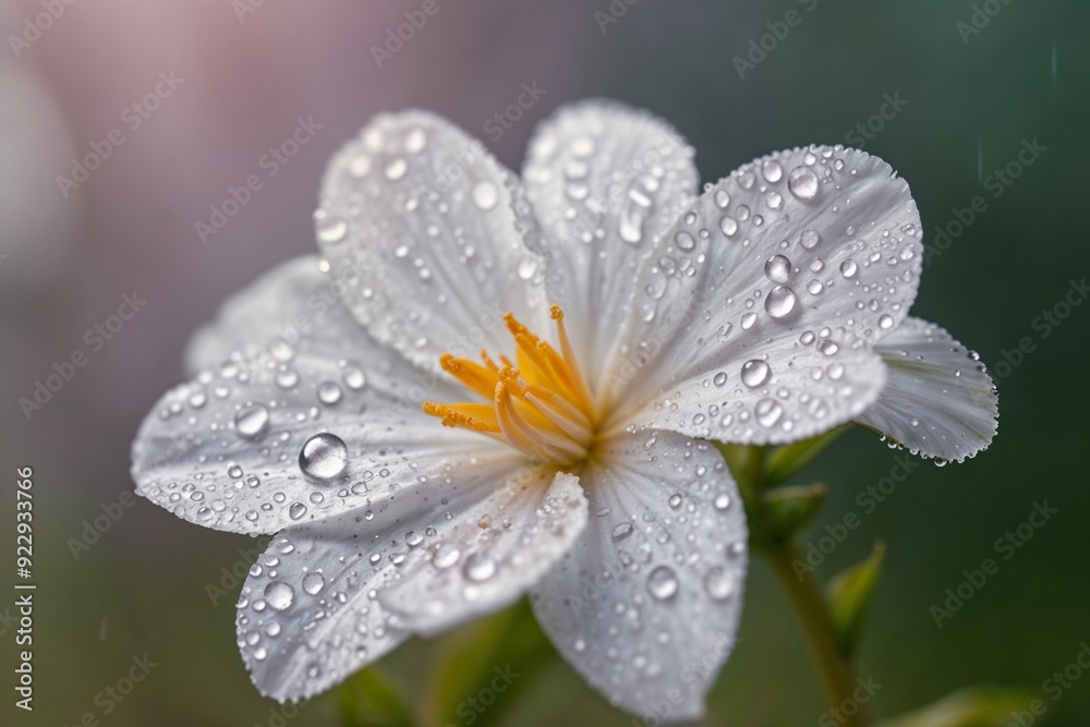 A delicate white flower covered in raindrops, symbolizing purity, freshness, and the beauty of nature in the rain. A delicate white flower covered in raindrops, symbolizing purity, freshness, and the beauty of nature in the rain.