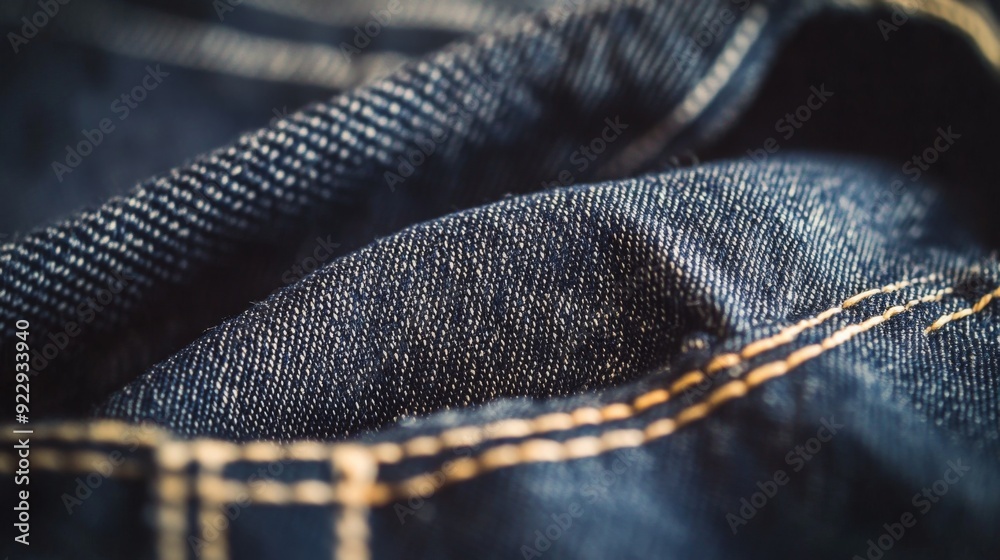 A detailed close-up highlights the texture and stitching of denim fabric, capturing the unique intricacies of the material. A detailed close-up highlights the texture and stitching of denim fabric, capturing the unique intricacies of the material.