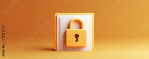 3D rendering of a yellow padlock on an orange background, symbolizing security, privacy, and protection in digital and physical contexts.