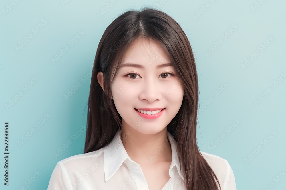 Beautifull Asian Young Woman Smiling and Laughing, Blank White and Blue, Business Woman Attractive Smile Beautifull Asian Young Woman Smiling and Laughing, Blank White and Blue, Business Woman Attractive Smile
