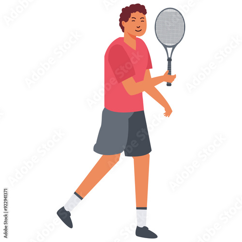 Cartoon Tennis Player Character Isolated on White Background. Vector Illustration.