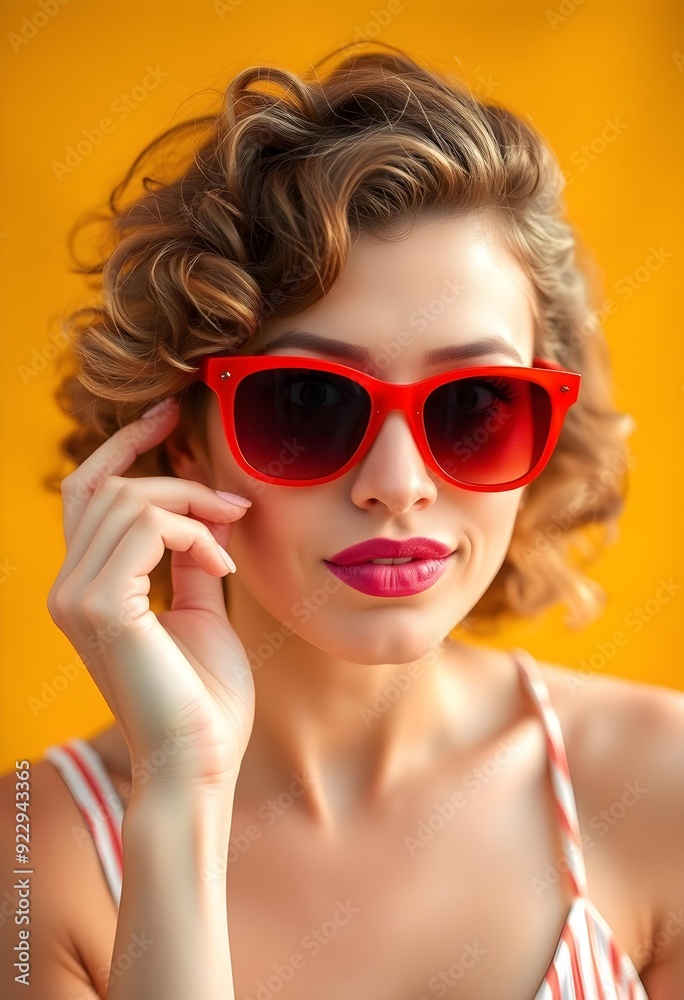 Playful Young Woman in Red Sunglasses Expressing Surprise Playful Young Woman in Red Sunglasses Expressing Surprise