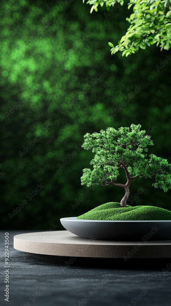 miniature bonsai tree in a ceramic pot on a wooden table against a lush green background - zen garden concept miniature bonsai tree in a ceramic pot on a wooden table against a lush green background - zen garden concept