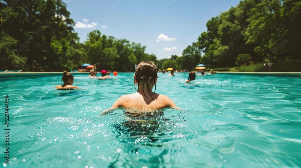 Enjoying a Rejuvenating Summer Day with Family at the Pool Amid a Lush Verdant Landscape Enjoying a Rejuvenating Summer Day with Family at the Pool Amid a Lush Verdant Landscape