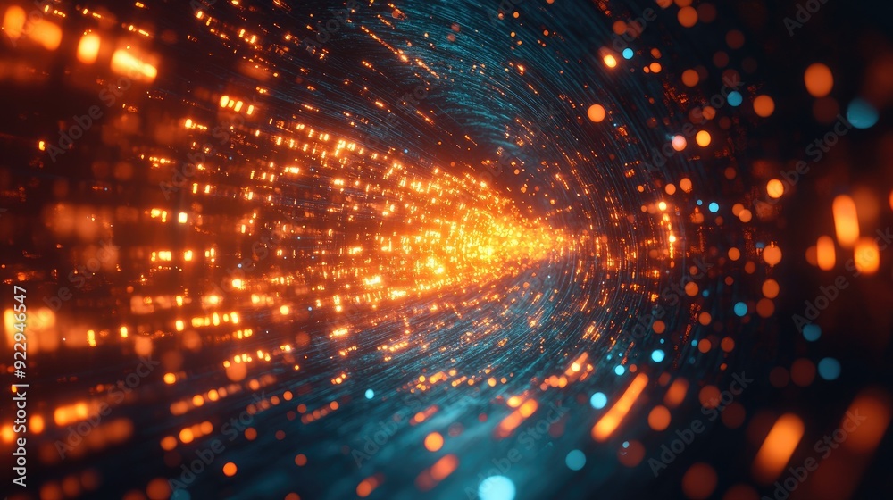 Abstract Digital Data Tunnel with Glowing Orange and Blue Lights Abstract Digital Data Tunnel with Glowing Orange and Blue Lights