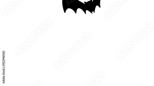 Motion graphics of flying bats on a white background.