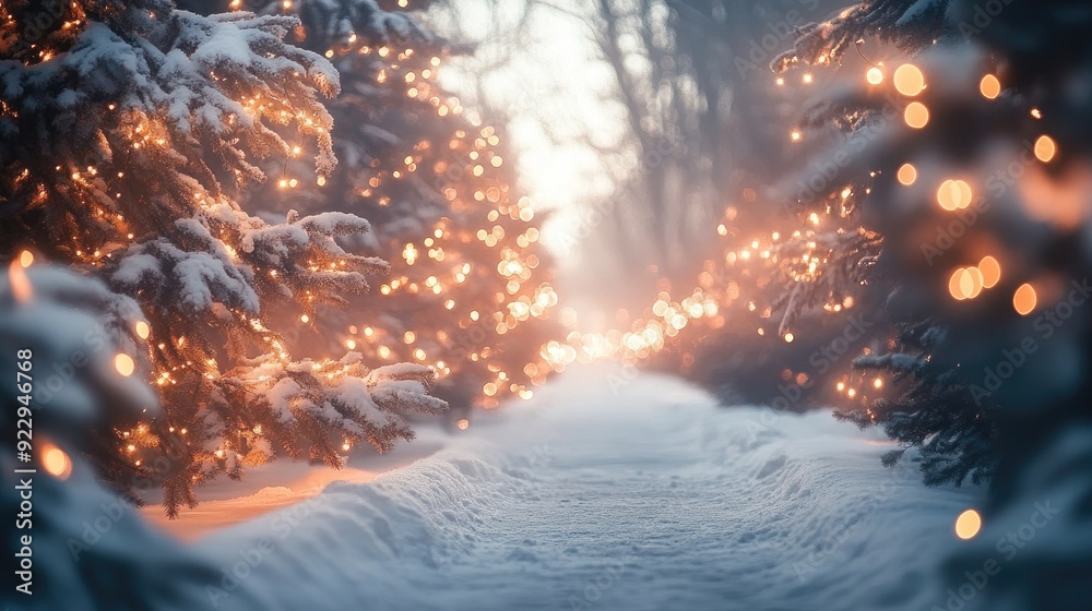 custom made wallpaper toronto digitalMagical Winter Wonderland Path with Snowy Christmas Trees and Warm Twinkling Lights