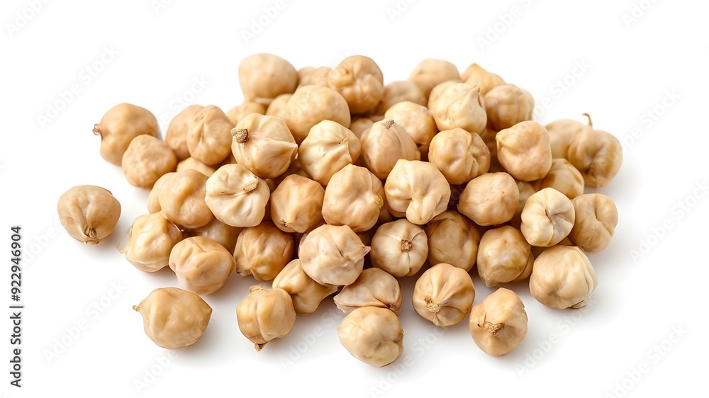Heap of preserved chickpeas isolated on white background, top view