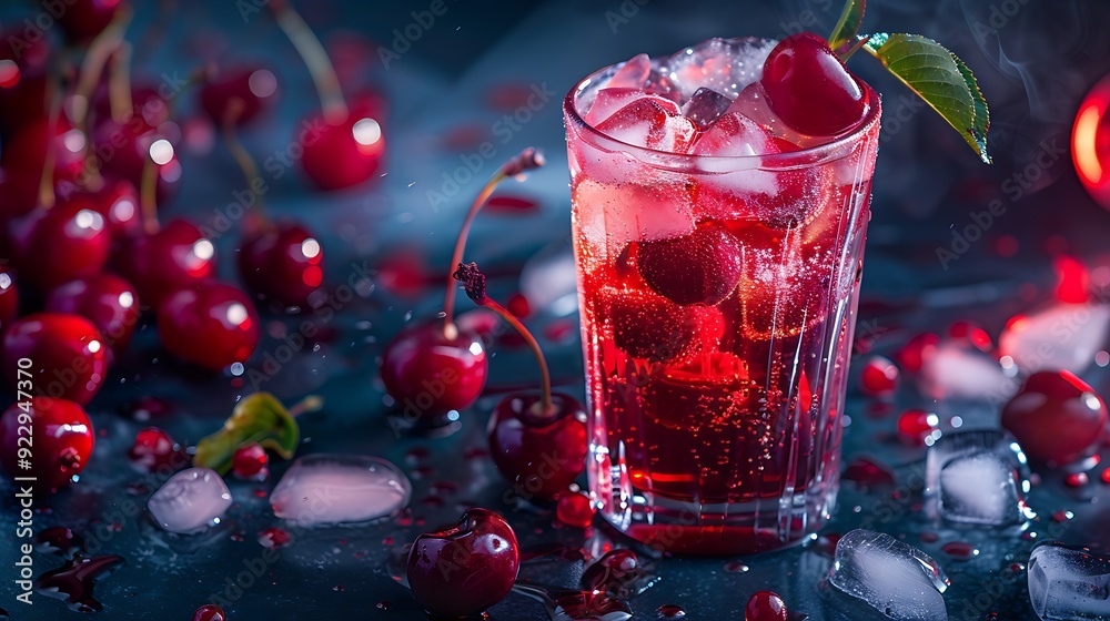 Sweet Refreshing Cherry Cocktail Mocktail with Soda Water Sweet Refreshing Cherry Cocktail Mocktail with Soda Water