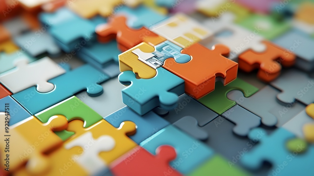 Obraz premium Visualizing the Complex Puzzle of Information Assembly and Search Engine