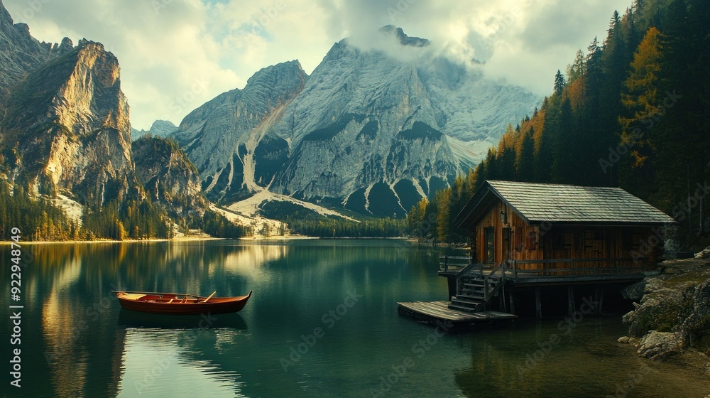 Fototapeta premium Serenity by the Lake with Mountain Views