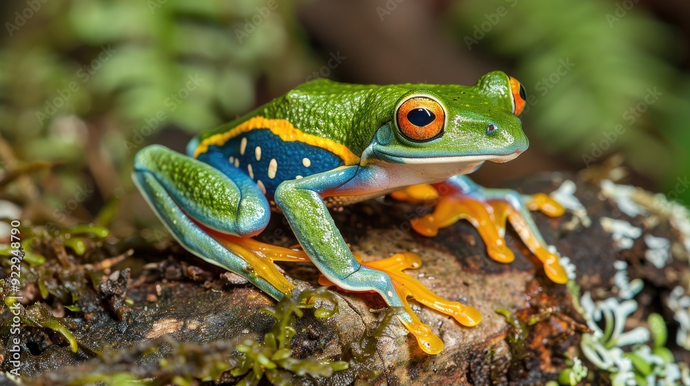 Naklejka premium Close-Up of a Vibrant Red-Eyed Tree Frog