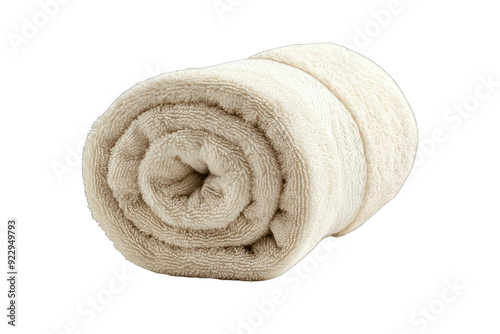 A soft, rolled towel in a neutral color, perfect for spa settings or home use, adding a touch of comfort and elegance.