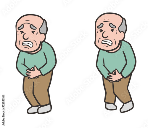 お腹が痛くて漏れそうなおじいさんのイラストセット