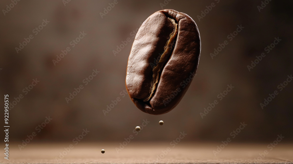 A single coffee bean, fully cleaned, floating in a serene empty space A single coffee bean, fully cleaned, floating in a serene empty space