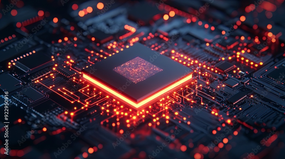 Future of Technology. AI powered microchip in a high tech digital environment concept Future of Technology. AI powered microchip in a high tech digital environment concept