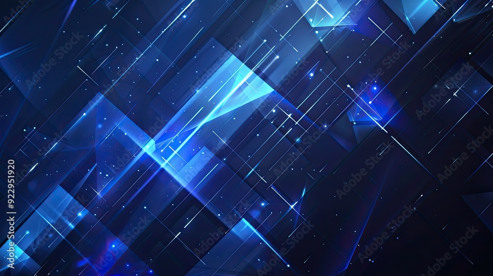 Abstract blue geometric background with glowing elements and dark tones for technology, business or digital concept design banner template. Abstract blue geometric background with glowing elements and dark tones for technology, business or digital concept design banner template.