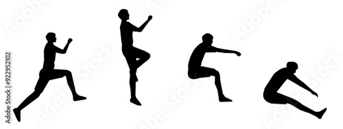 set of silhouettes of triple jump,  long jump different pose, gesture. batter. isolated on white background. vector illustration.