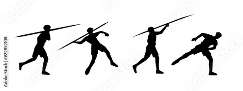 Vector set of silhouettes of javelin isolated on white background.