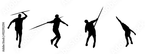 Vector set of silhouettes of javelin isolated on white background.