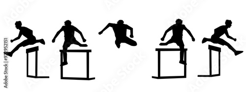 Hurdler silhouette collection set. Vector illustration.