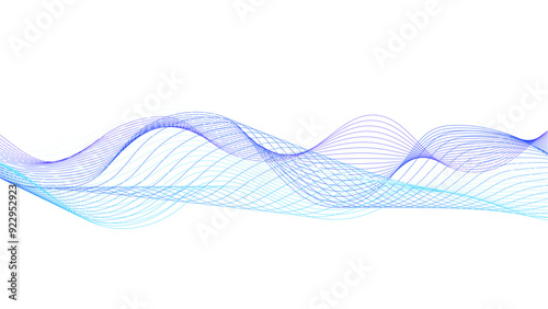  Abstract background with blue and purple wave lines on white.	Blue-violet abstract lines. Sound waves on transparent background for your design.