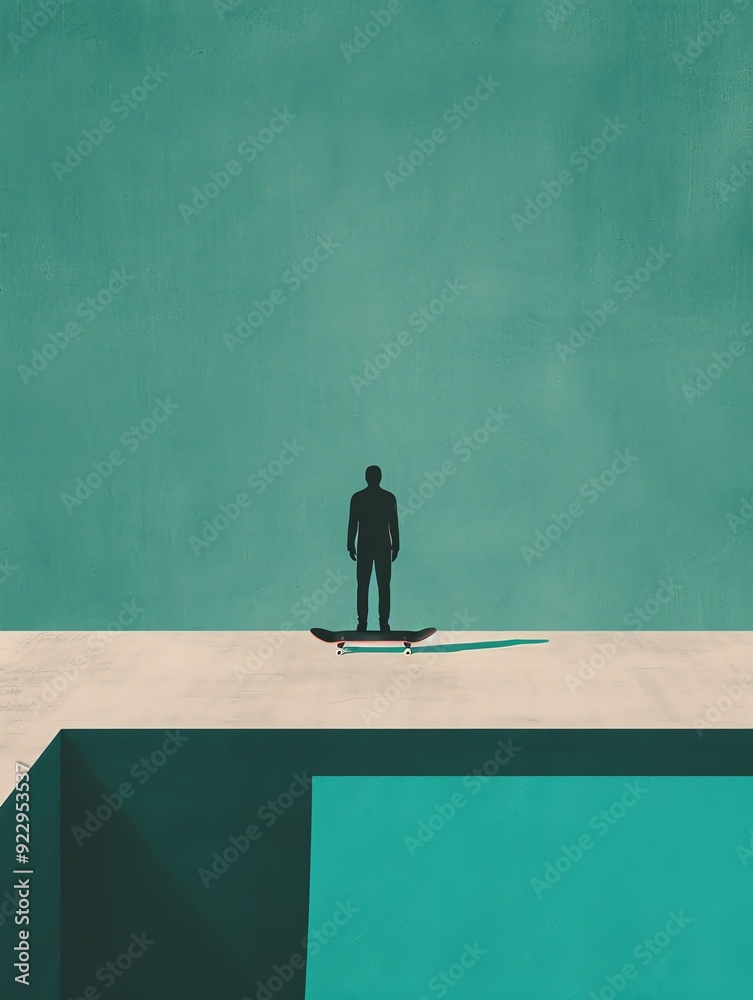 Silhouette of skateboarder on mountain peak, abstract landscape, minimalist art. Silhouette of skateboarder on mountain peak, abstract landscape, minimalist art.