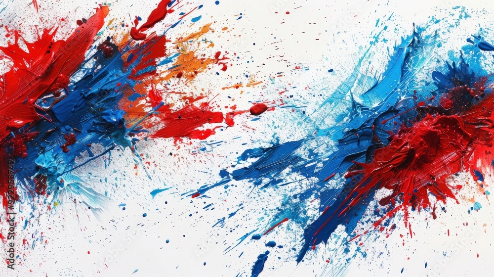 Produce an artistic image of the French tricolore flag with blue, red, and white paint splashes, set against a white background. France tricolore, Europe celebration, soccer, travel, tourism concept Produce an artistic image of the French tricolore flag with blue, red, and white paint splashes, set against a white background. France tricolore, Europe celebration, soccer, travel, tourism concept