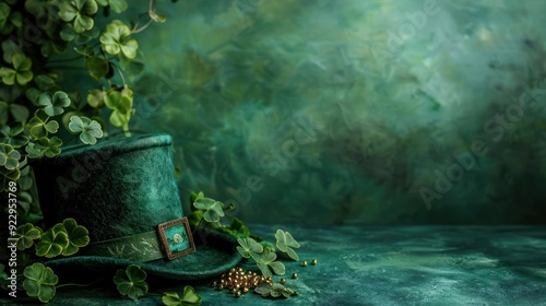 A close-up of a green leprechaun hat with gold accents, photo