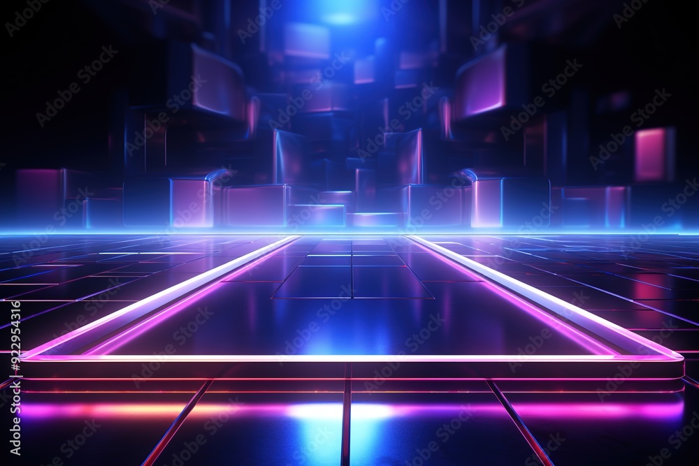 Futuristic platform with glowing neon lights. Futuristic platform with glowing neon lights.