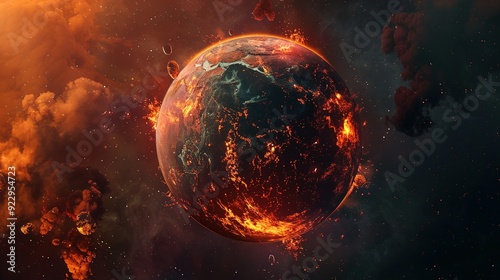 Wallpaper Mural A Fiery Planet Engulfed in Flames and Surrounded by Debris Torontodigital.ca