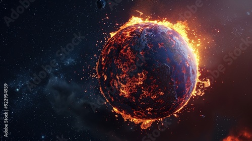 A Planet Engulfed in Flames, Surrounded by Stars photo