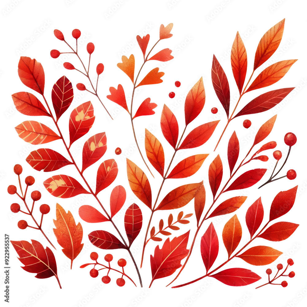 Vibrant Autumn Leaves and Berries Illustration Vibrant Autumn Leaves and Berries Illustration