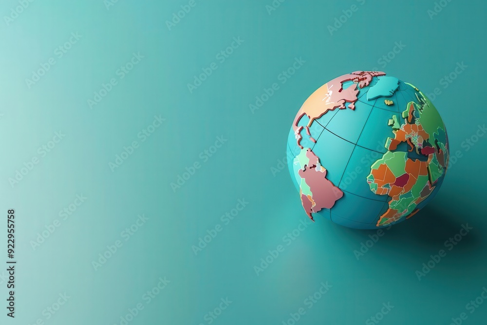 A colorful globe on a teal background representing geography, travel, and global connection. A colorful globe on a teal background representing geography, travel, and global connection.