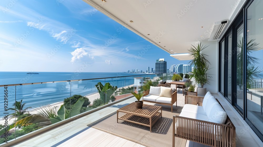 Fototapeta premium Luxury Beachfront Apartment Balcony View