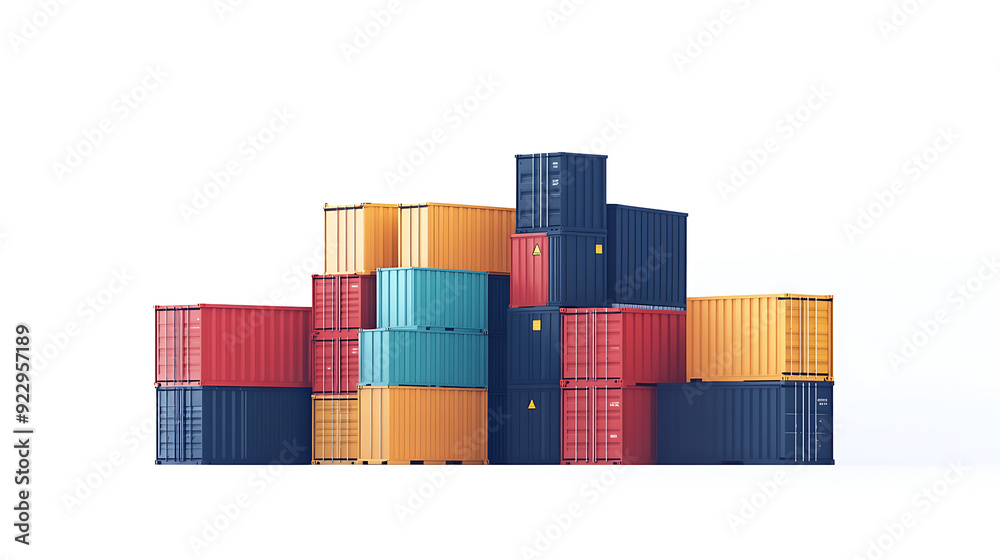 Fototapeta premium Colorful Shipping Containers Stacked Clipart
