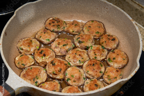 Delicious Chinese home-cooked food, mushroom stuffed with meat