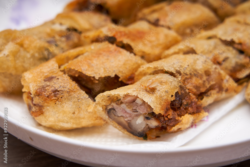 Crispy and delicious fried spring rolls close-up Crispy and delicious fried spring rolls close-up