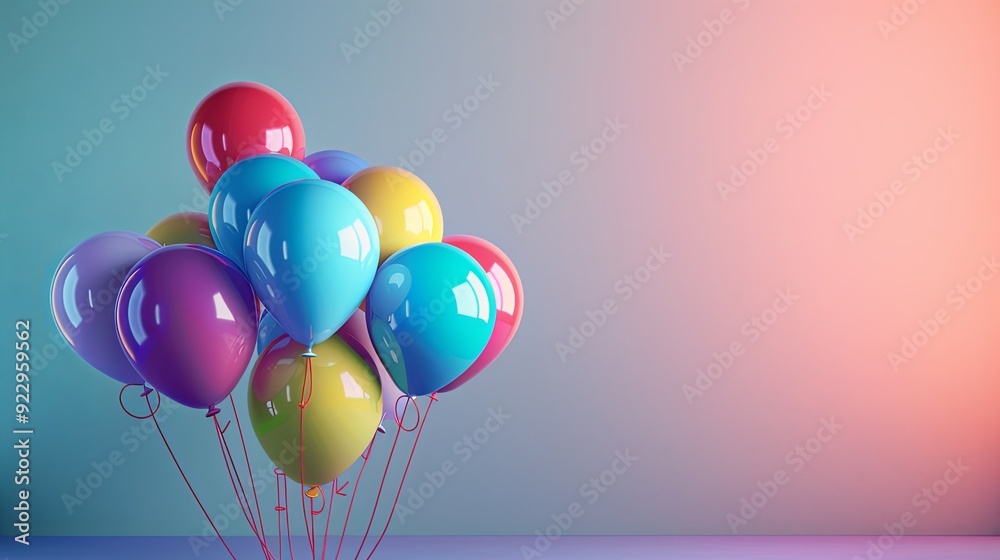 A cluster of colorful balloons against a pastel gradient background, with space for text. A cluster of colorful balloons against a pastel gradient background, with space for text.