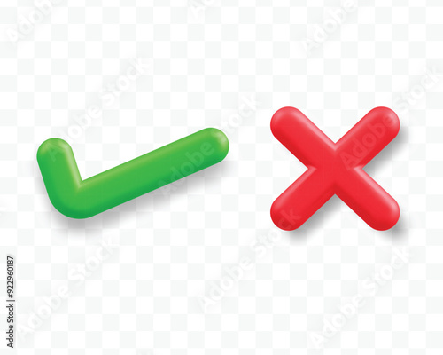 3d glossy abstract tick cross right wrong mark symbol or sign clipart png transparent background