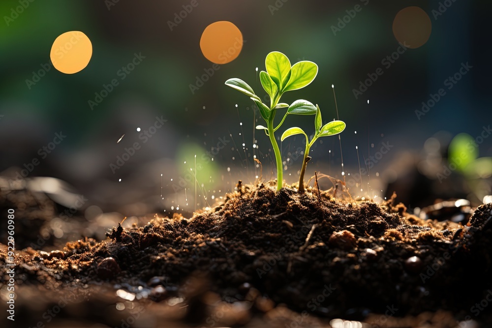 A sprouting seedling in fertile soil A sprouting seedling in fertile soil