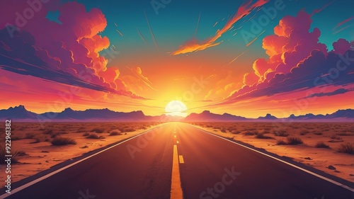 sunset on the highway