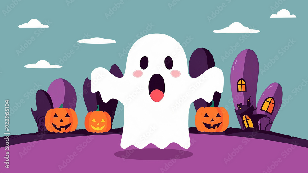 full body ghost with outstretched arms, depicted in an animated illustration. spooky but friendly Halloween concept and celebrations. full body ghost with outstretched arms, depicted in an animated illustration. spooky but friendly Halloween concept and celebrations.