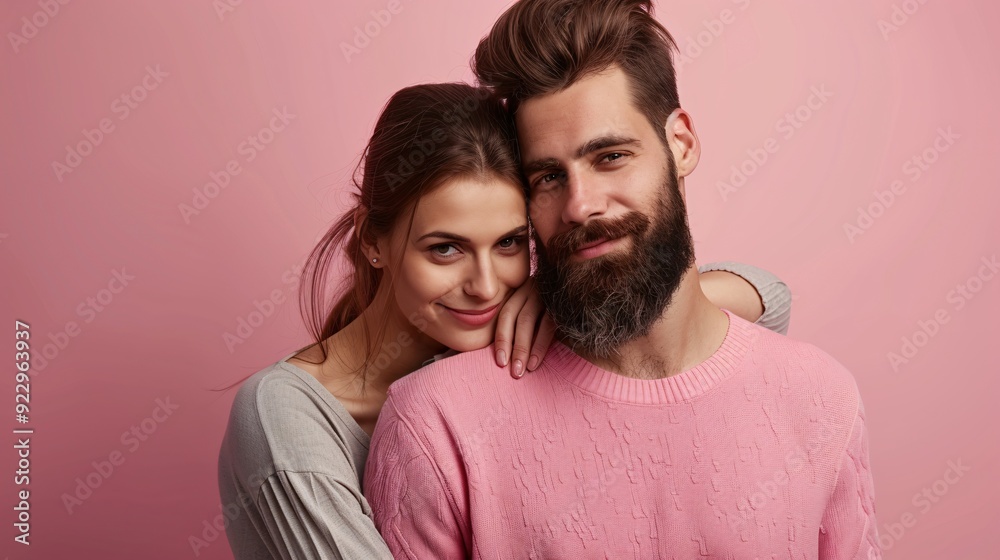 Detailed shot of a husband and wife couple embracing with a solid color backdrop, ultra-clear and sharp Detailed shot of a husband and wife couple embracing with a solid color backdrop, ultra-clear and sharp