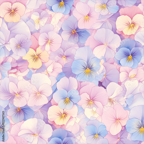 アニメ風のパステルカラーのパンジーのテクスチャパターン