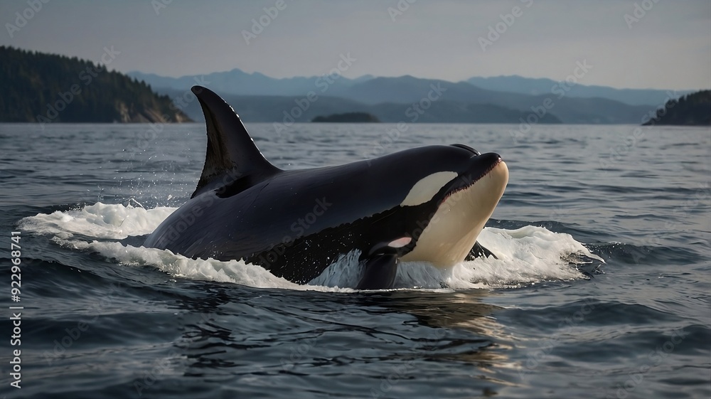 Naklejka premium orca jumping out in the sea