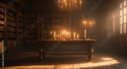 libraries filled with ancient books and candlelight scrolls